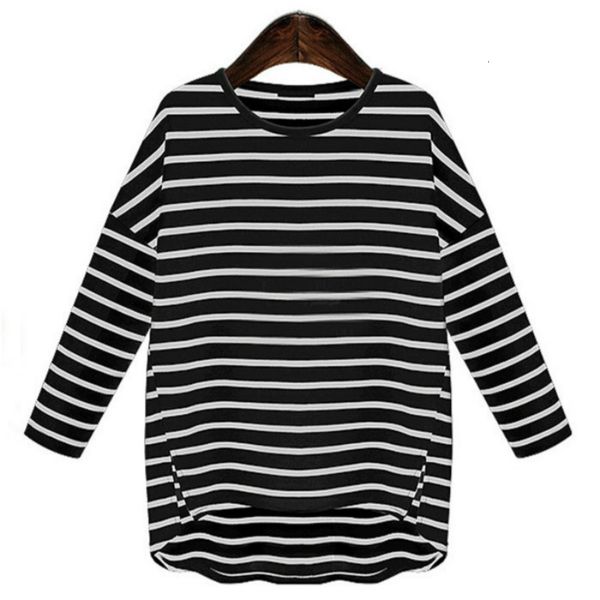 

womens t shirt autumn women spring women stripe pullovers pure cotton female long sleeve tees loose large xxxxxl oversize 5xl, White