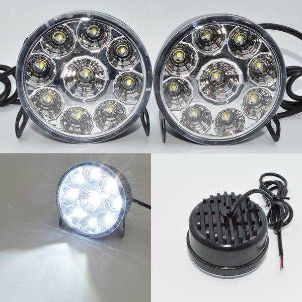 

super bright drl 2pcs x 9 led car head front round fog tail light off-road lamps parking lamp daytime running lights car styling