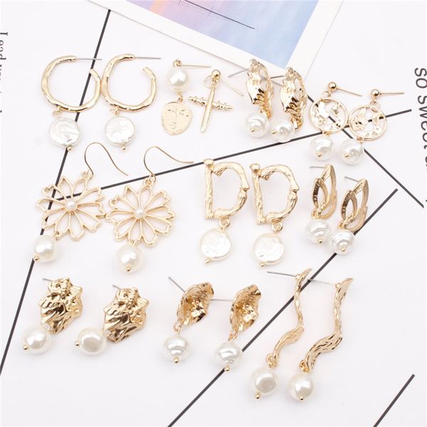 

irregular pearl earrings for women gold color metal geometric drop earrings statement pendientes mix designs sd, Silver