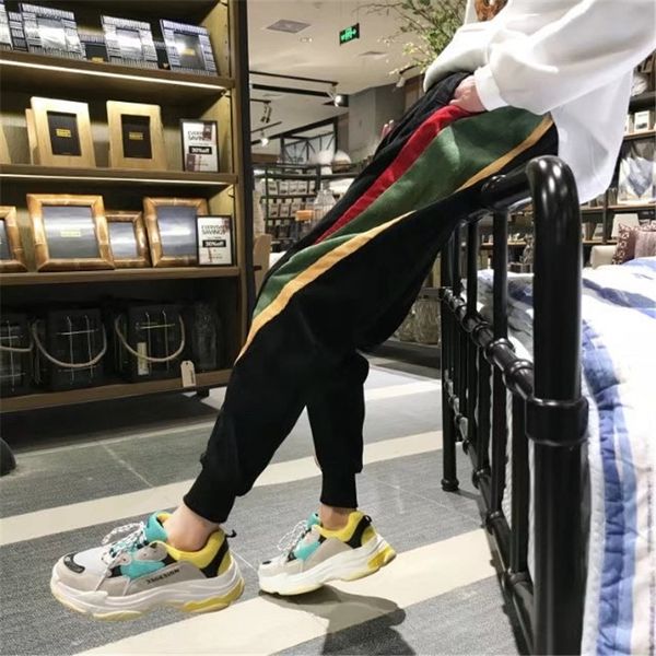 

zogaa mens pants spring autumn men's casual side stripe full length pants sports quick-drying korean men's pencil trousers, Black