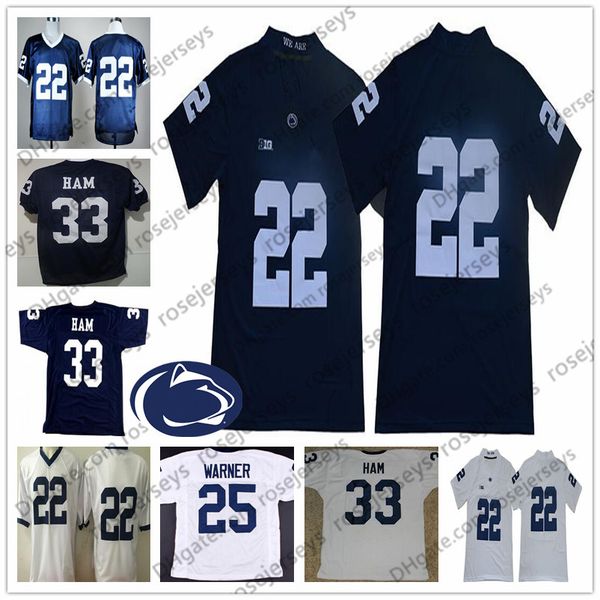 

penn state nittany lions #22 john cappelletti 25 curt warner 31 paul posluszny 33 jack ham navy blue white psu vintage retired jersey, Black
