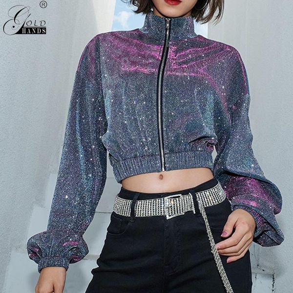 

gold hands new arrival ins winter zipper bling casual women short coat streetwear slim solid female sequin jacket, Black;brown