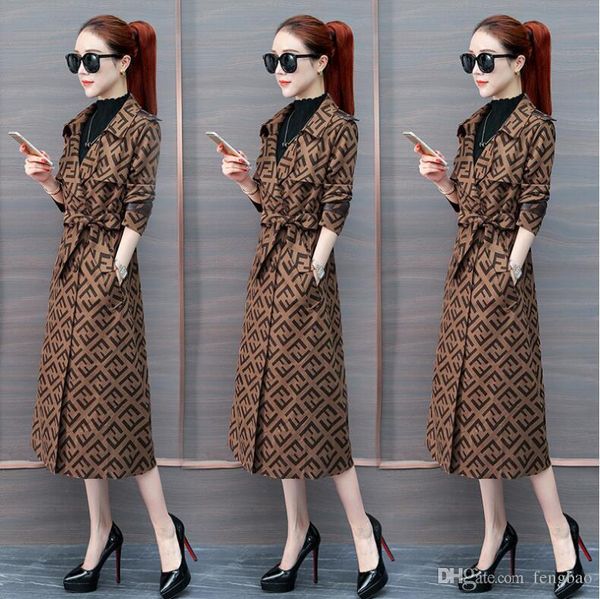 

new women trench coat slim women f-letters long jackets and coats overcoat double breasted trench coat women windproof winter outerwear h205, Tan;black