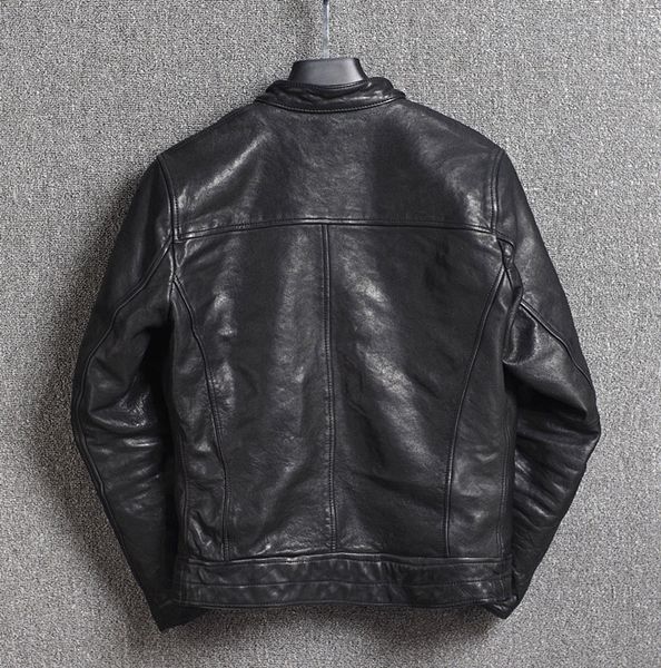

leather 2020 new genuine spring autumn sheepskin coat for men biker motorcycle jacket slim fit deri mont kj5229, Black
