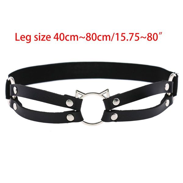 

womens faux leather leg belt hollow out cat anti-slip thigh ring harness f3md, Black;white