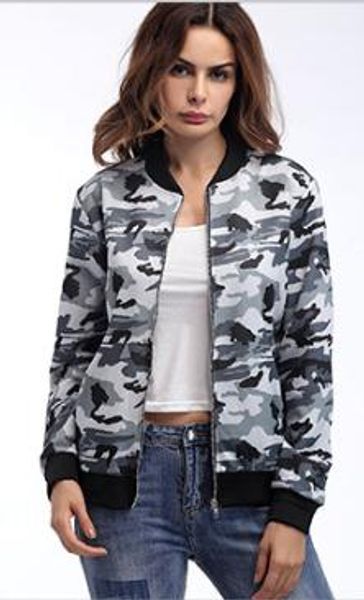 

2019 spring new arrival women's camouflage jacket shirt fashion zipper pocket long sleeve o-neck comfortable jacket female, Black;brown