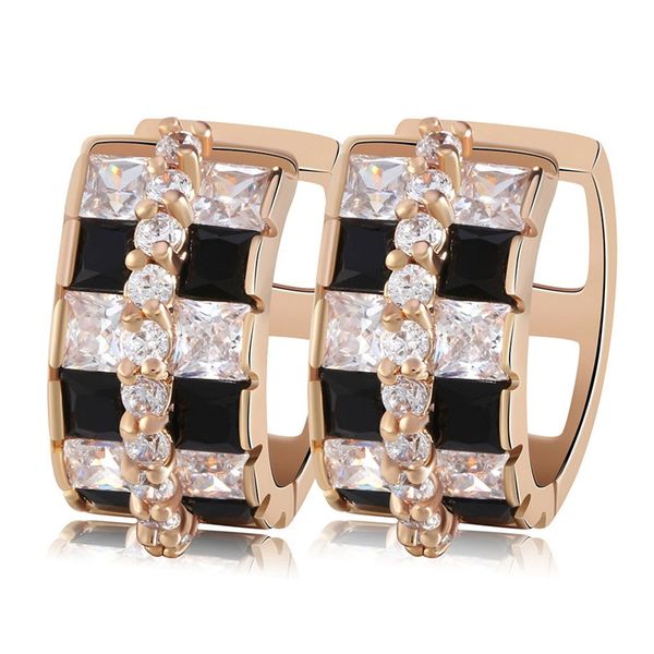 

rose gold color copper colorful cubic zirconia round hoop earrings fashion jewelry earring female party gift women's jewelry, Golden