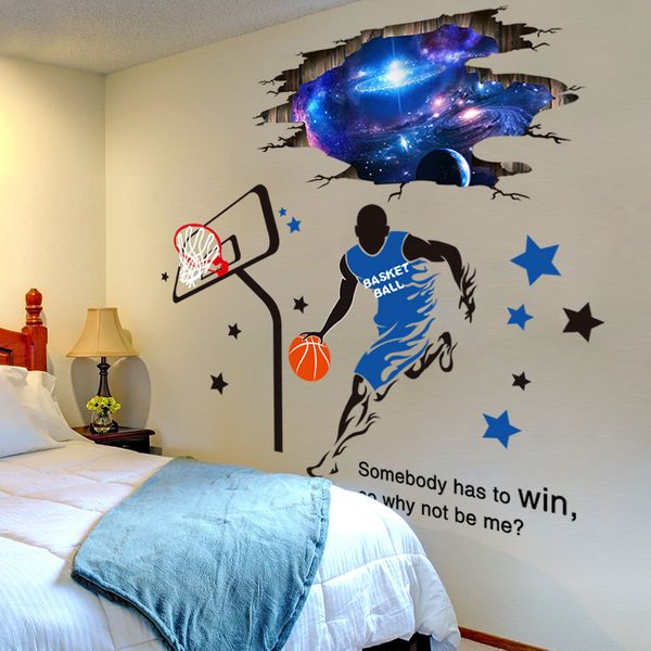 3d Wall Stickers Shijuehezi 3d Outer Space Wall Stickers Diy Basketball Player Mural Decals For Kids Room Baby Bedroom Ceiling Decoration Walls