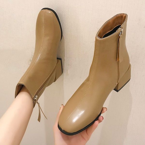 

lace up women's leather boots booties ladies round toe shoes woman winter shoes boots-women low heels booties luxury designer, Black