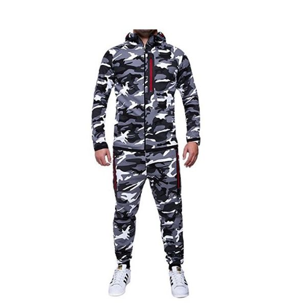 

men's cool outdoor sports tracksuits designer popular camouflage jakcets autumn winter warm keeping tracksuits plus size -3xl, Gray