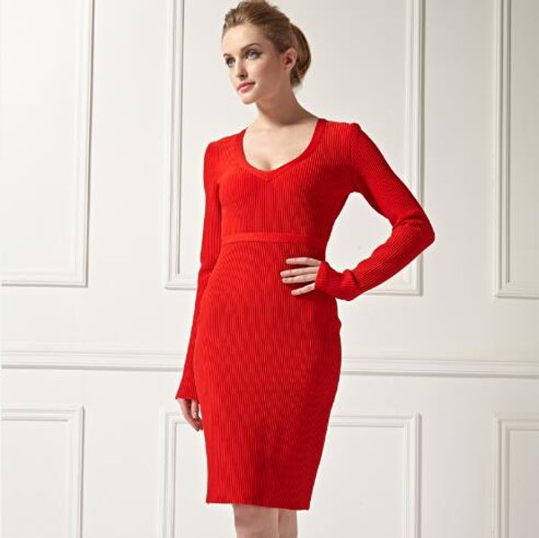 

v-neck knee-length full red vintage celebrity low bosom pub fashion bodycon women bandage dress wholesale, Black;gray