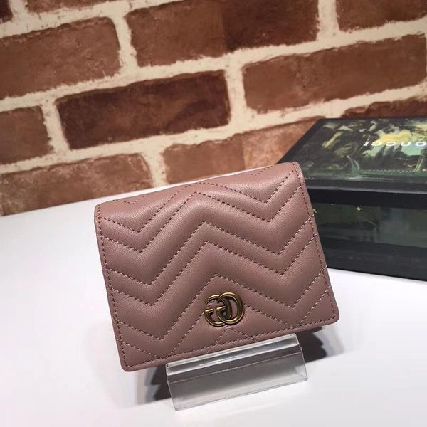 

2019 celebrity design letter metal buckle v-shaped wallet card back cowhide leather man woman 466492 purse clutch, Red;black