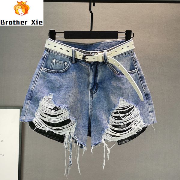 

denim shorts women blue jean shorts summer new tide loose-fit high waisted holes wide-leg pants girls ladies street