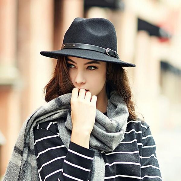 

fedoras hat autumn winter women british woolen felt cap female korean version casual with belt all-match paty show caps h7101, Blue;gray