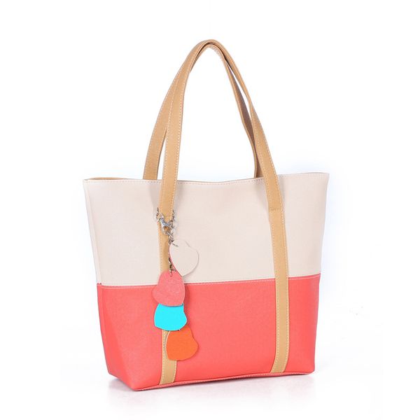 

women's pu leather pannelled tote handbags 2019 female fashion messenger bags ladies heart pendant shopping travel shoulder bags