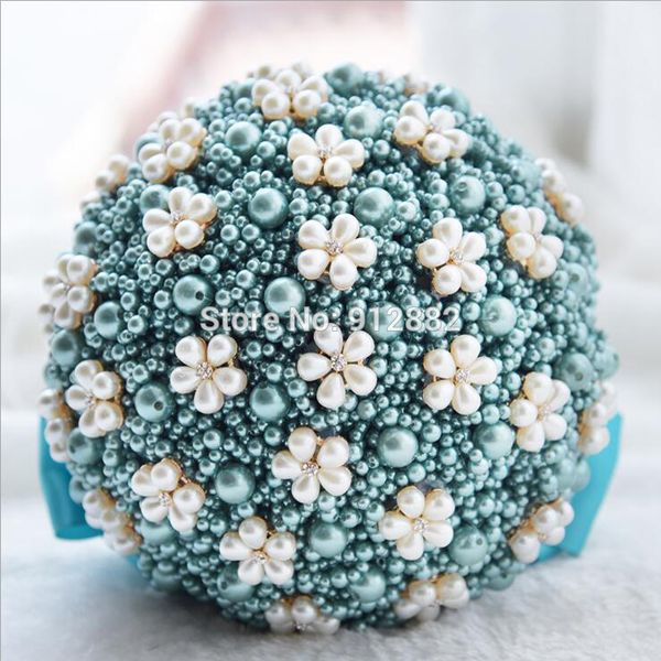 

2020 7" full pearl bouquet bridal brides crystal bling boquet unique bouquet