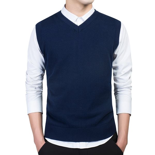 

mens sleeveless sweater boys blue sweaters cotton knitwear v-neck knitted casual wear plus size 3xl male stretched waistcoat, White;black