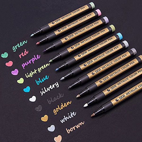 

10 colors metallic paint marker pens metallic sheen glitter calligraphy arts diy