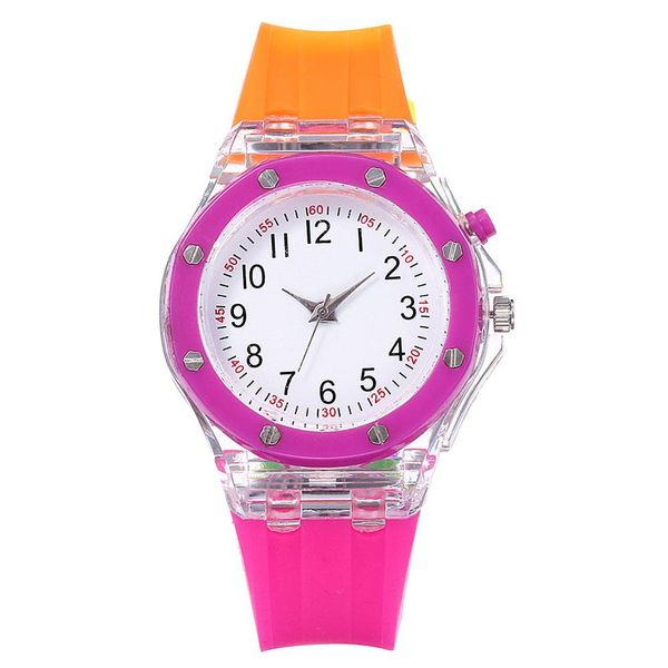 

fashion unique flash luminous led light round dial silicone quartz watch band women analog quartz wrist watch gift relogio femin, Slivery;brown