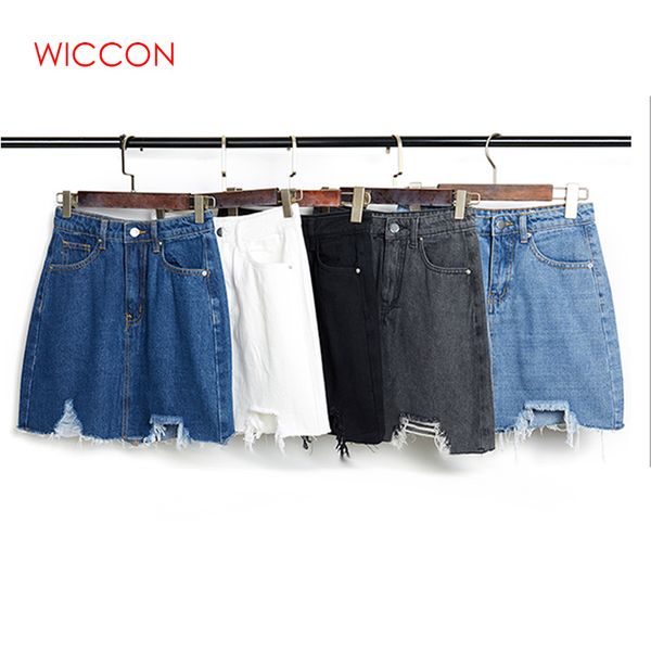 

summer denim skirts women high waist irregular denim skirts female mini saia washed faldas casual pencil, Black