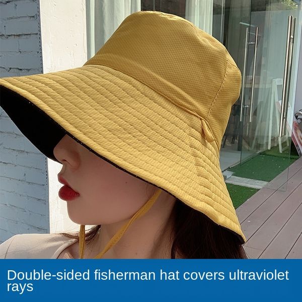 

summer fisherman bucket bucket hat women's sunscreen uv sun hat big edge tide all-match, Blue;gray