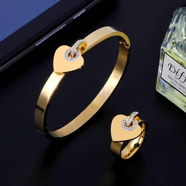 

trendy stainless steel crystal luxury jewelry for heart bracelets women charms for love bracelet gold color bracelets & bangles, Black