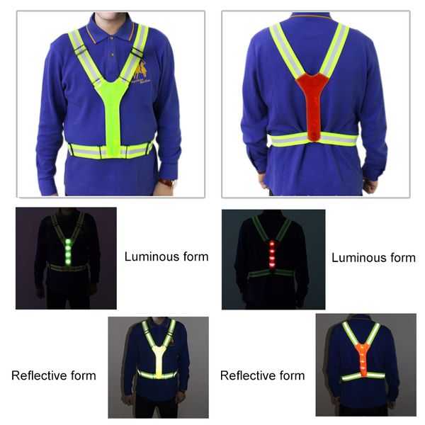 

led adjustable safety security visibility reflective vest gear stripes jacket running cycling night vest strap, Black