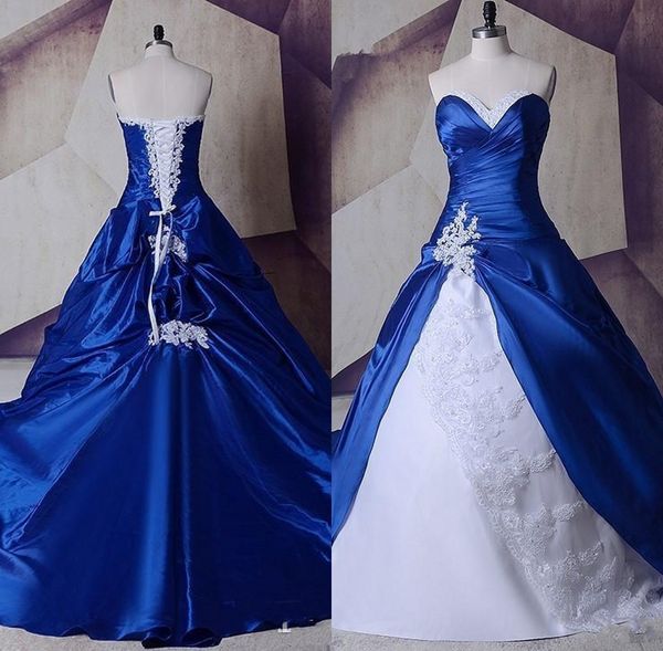 

New White Royal Blue Gorgeous Wedding Dresses 2019 Lace Taffeta Appliques Bridal Gowns Custom Made Plus Size Wedding Dress