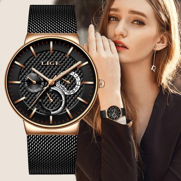 

lige fashion casual lady watch gold stainless steel quartz laides watches women calendar waterproof girl clock, Slivery;brown