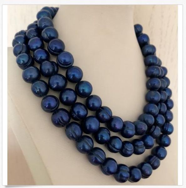 

12-13mm tahitian baroque black blue pearl necklace 48inch925s, Silver