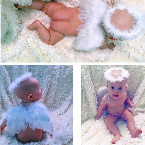 

1 set infant newborn p prop baby kids angel fairy feather wing costume for children's christmas present party decoration, White