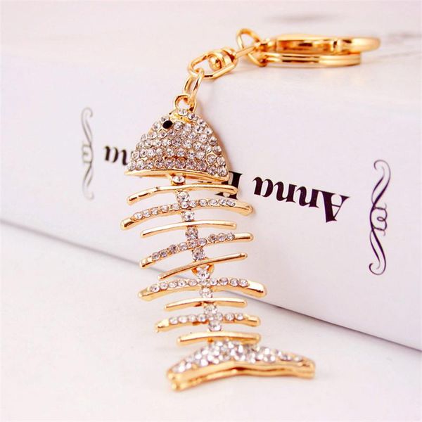 

fashion- rhinestone fish bone keychain oil drop animal pendant keyring ring lobster clasp metal car key chains bag charm decor craft, Slivery;golden