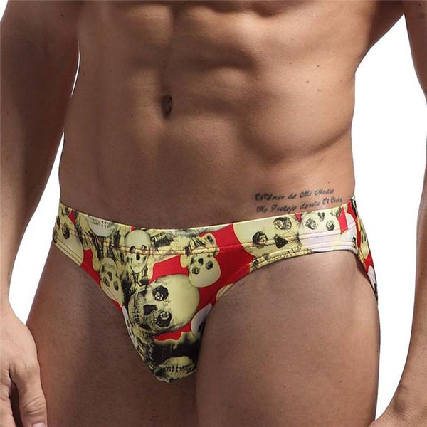 

nylon breathable skull print mens briefs swimwear 2020 swimming trunks underwear u convex tight boxer panties zwembroek a40