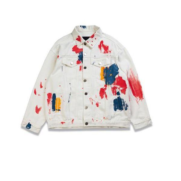 

mens splash paint long sleeve jackets street denim jacket luxury men streetwear brand jacket wear on both sides clothing, Black;brown