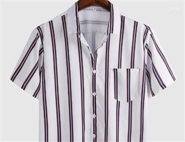 

casual shirts turndown collar pocket single breasted mens shirts business style mens clothing summer mens striped printed, White;black