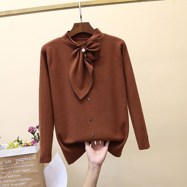 

sweaters female bow decoration knit sweaters fashion knitwear sleeve long sleeve ladies single-breasted shirt tide, White;black