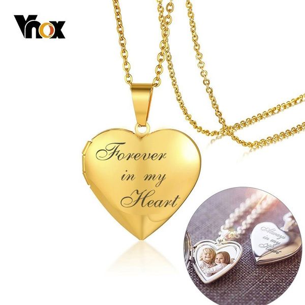 

vnox personalized heart locket pendant for women men p frame necklaces stainless steel always in my heart unique custom gift, Silver
