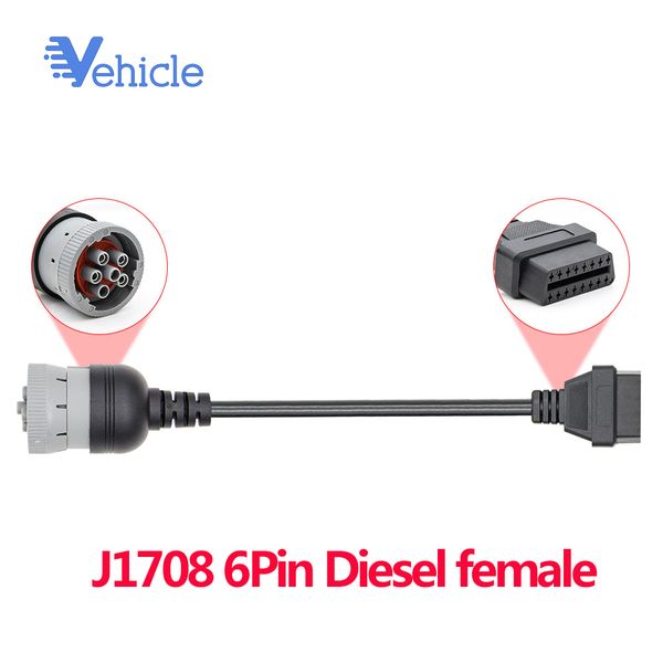 

j1708 6pin diesel female to obd2 16pin female car diagnostic tool adapter converter cable