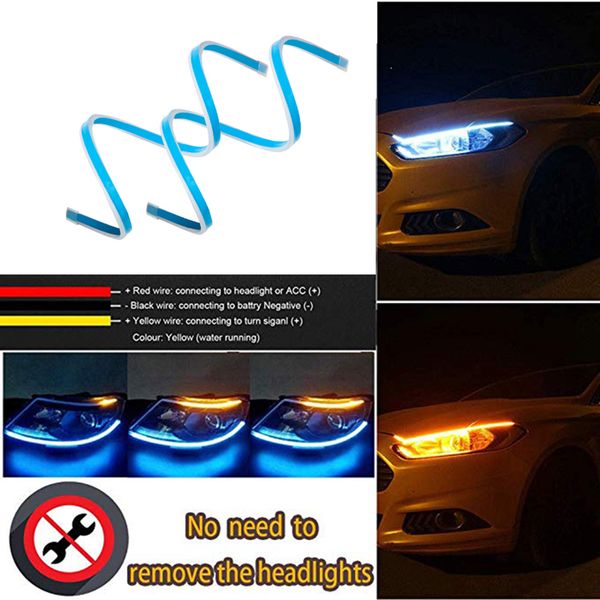 

2 pcs 60cm led car drl light ultrafine daytime running light foglight flexible soft tube guide car led strip turn signal ip67