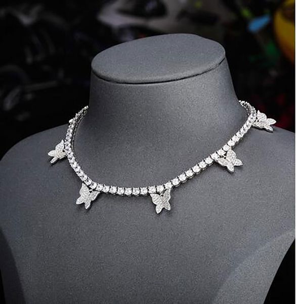 

diamond butteryfly charm tennis chain custom baguette letters option charm lab ruby charm necklace rapper accessories, Silver