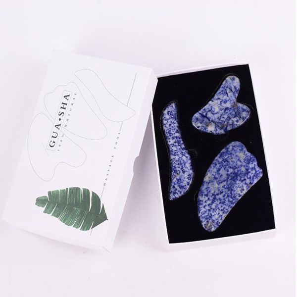 Gua Sha Werkzeug-Set, Geschenkbox, natürlicher blauer Sodalith-Stein, Gua Sha Kratz-Massage-Werkzeug, SPA, Akupunktur-Schaber, Schönheits-Hautpflege-Set