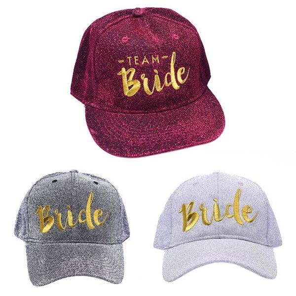 

women wedding shower glitter baseball cap bride gold letters embroidered bachelorette party supplies snapback hat, Blue;gray