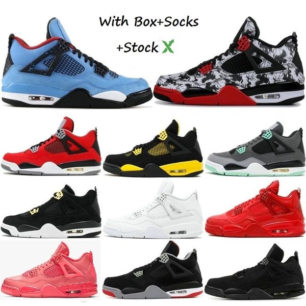 

with box stock x bred 4 basketball shoes men women thunder white cement bred royalty tattoo 4s sports designer retro sneakers