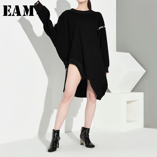 

eam] сыпучие fit негабаритные асимметричный толстовка новый раунд шеи длинным рукавом женщины большой размер мода осень зима 2020 1d65001, Black