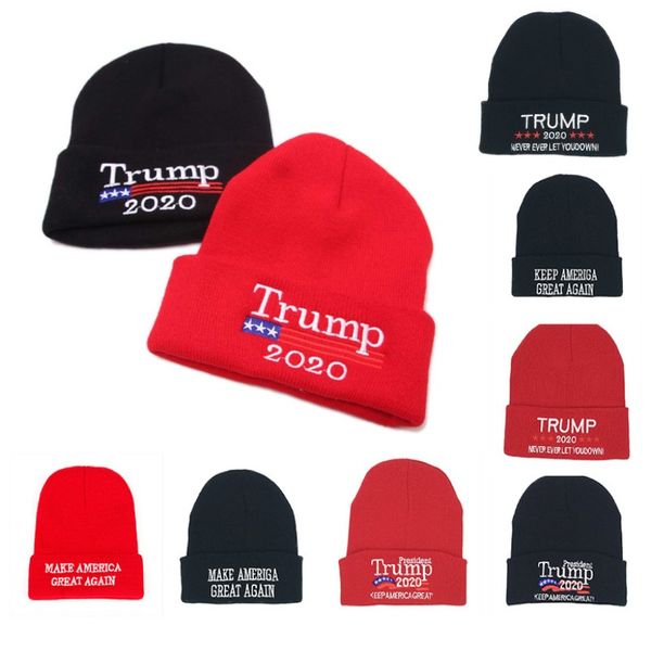 

embroidery donald trump 2020 skullies beanies knited hat american election great flag cap winter warm party hats 12colors an2472