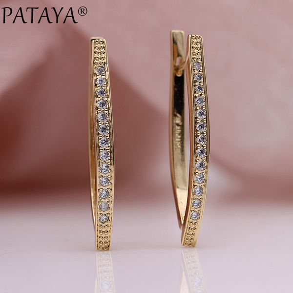 

pataya new v shape long earrings for women 585 rose gold natural zircon dangle earrings girl wedding party glossy fine jewelry, Silver