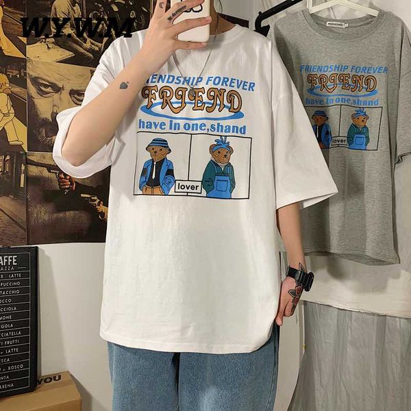 

wywm tee men summer смешной крупногабаритные короткий рукав basic casual 100% хлопок kawaii мультфильм футболка jumper белого письмо streetw, White;black