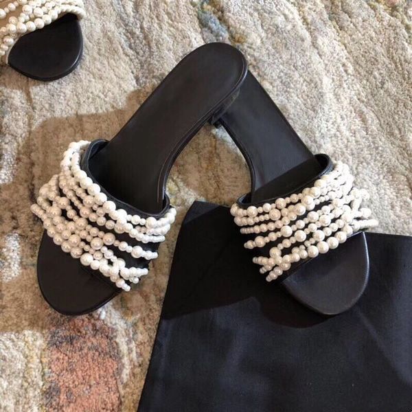 

women summer slippers fashion pearl peep toe slip on women beanch slids runway party dress casual shoes woman, Black