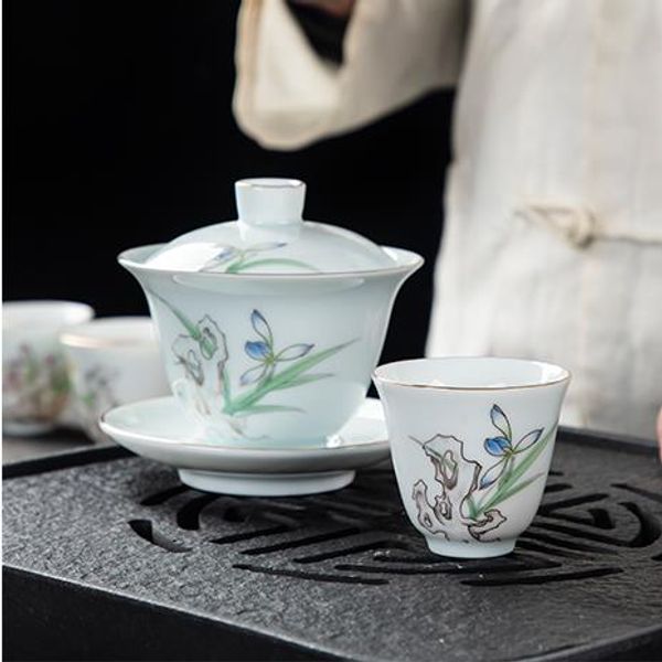 

2020plum green cup orchid tea peony chrysanthemum kung fu enamel tea lotus cup color ceramic set single product small bamboo home o piwoa