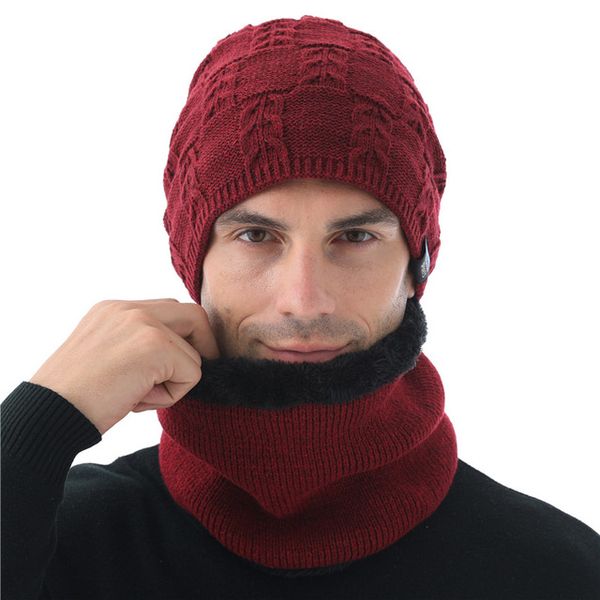 

men's beanies winter skullies knitted hat scarf with lining wool male gorras bonnet winter hats for men beanies hats, Blue;gray